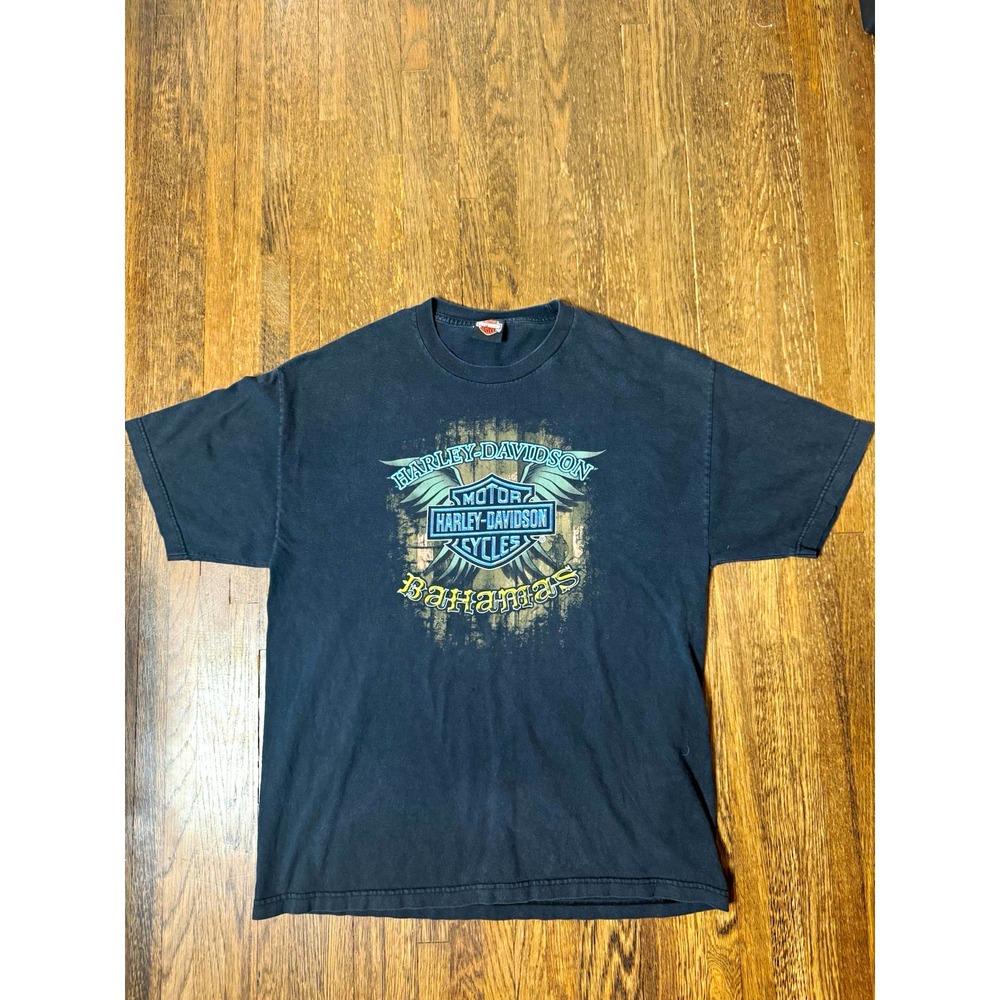 Harley-Davidson Motor Cycles Bahamas Skull Graphic Black T-Shirt XL Collectible